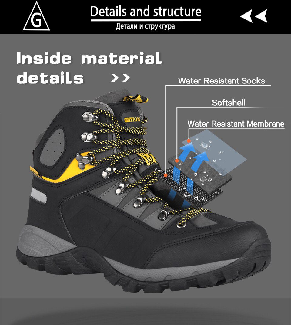 GRITION Men Boots Winter Work Safety Shoes Waterproof Casual Non-slip Military Boots Tactical Male Shoes Comfortable Big Size 47