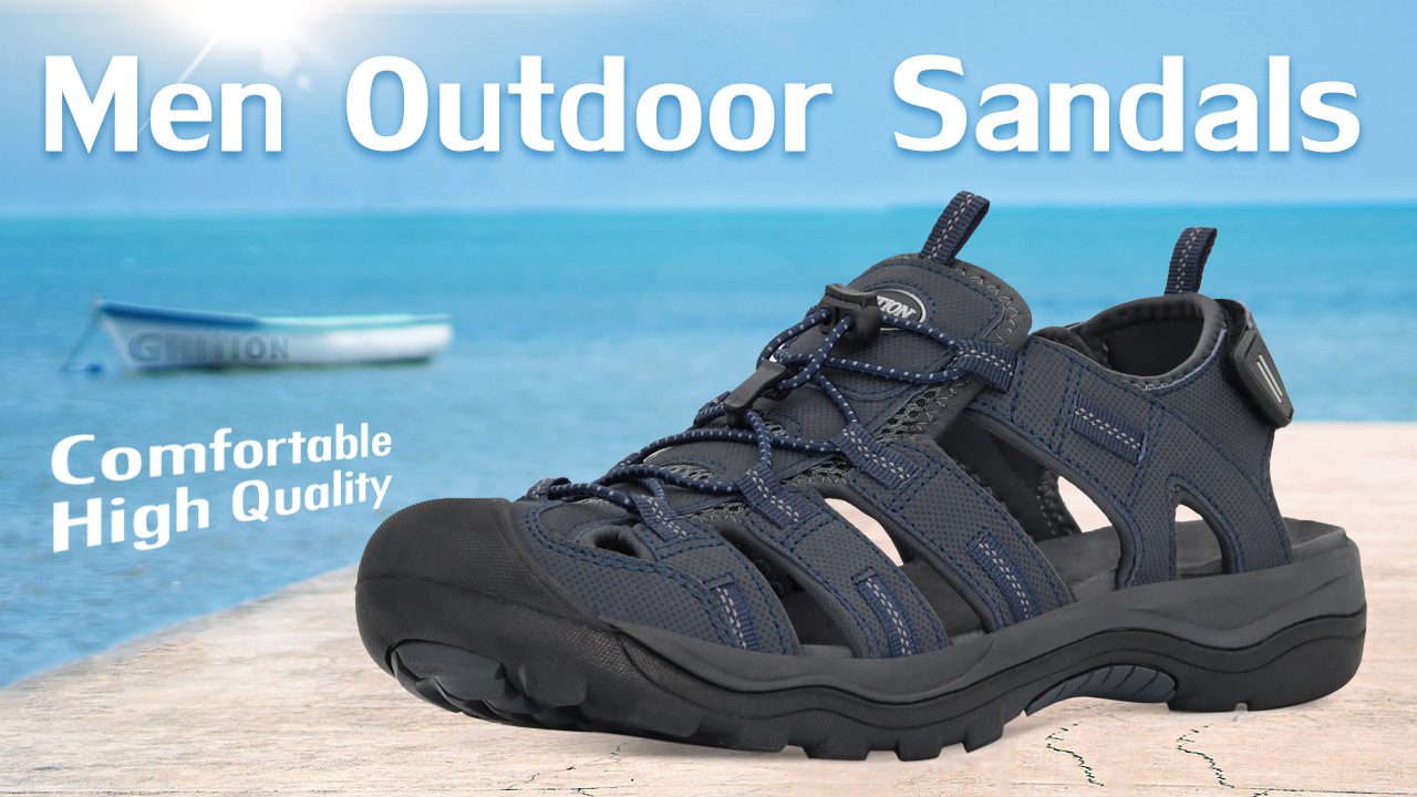 GRITION Men Sandals Outdoor Trekking Hiking Shoes Closed Toe Slippers Comfortable Beach Fisherman Summer Athletic 40-46 Sports