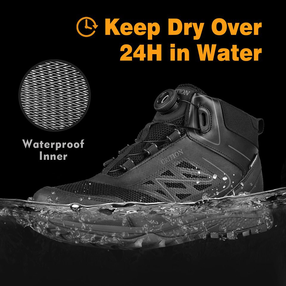 GRITION Mens Outdoor Boots Waterproof Male Hiking Trekking Shoes Auto-Lacing System Keep Warm Inside Non-Slip Comfortable New