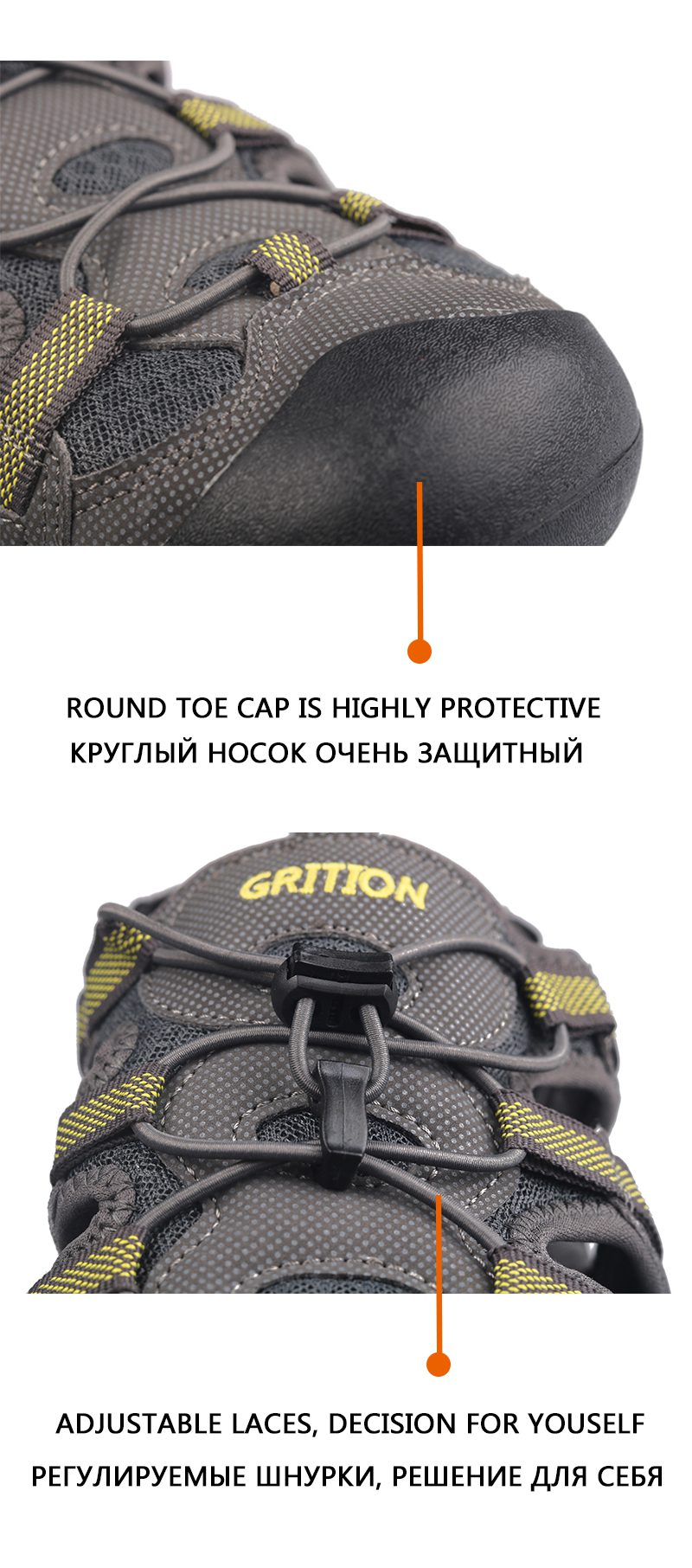 GRITION Men Sandals Leather Hiking Outdoor Flat Non Slip Summer Breathable Sport Walking Trekking Comfort Beach Shoes Size 46