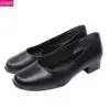 Low Heel Black Leather Shoes Women Working Shoes Round Head Soft Sole And Single Shoe Catering