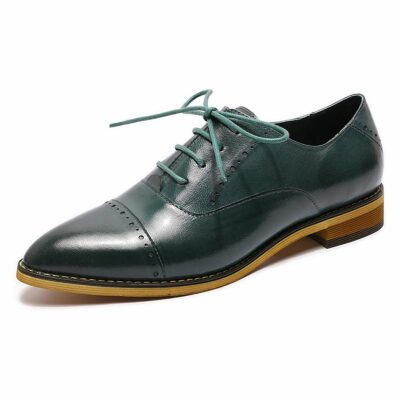 Mona Flying Genuine Leather oxfords Hand-made leather flats Lace-up Pointed Toe Wingtip Derby Saddle Shoes for Women Girl Y089-1