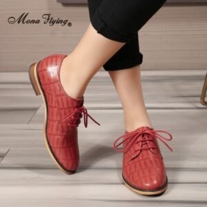 Mona Flying Oxfords Saddle Derby Womens Leather Shoes Casual Lace up Crocodile Flats Fashion for Women