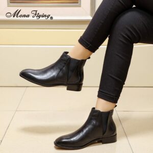 Mona Flying Women Genuine Leather Chelsea Boots Hand made Fashion Ankle Classic Soft Booties Slip on