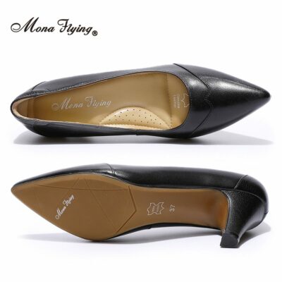 Mona Flying Women Leather Comfort Elegant Pumps for Party Office Dress Pointed Toe High Heels Soft Ladies 2020 New Shoes G168-3