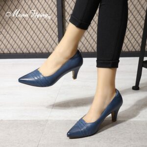 Mona Flying Women Leather Pumps Comfort Fashion Hand Made Shoes Pointed Toe High Heels for Office