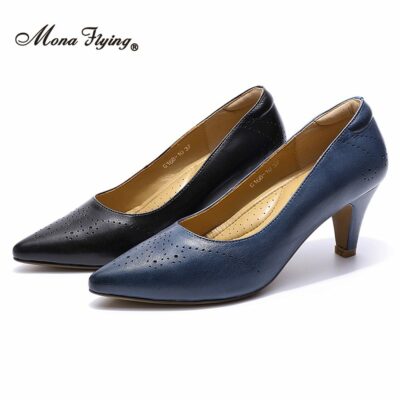 Mona Flying Women Leather Pumps Fashion Comfort Elegant Hand Made Pointed Toe High Heels Party Office