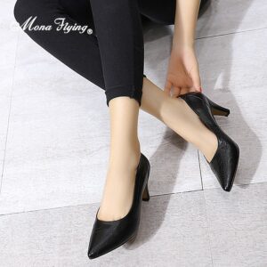 Mona Flying Women Leather Pumps Handmade Comfort Elegant Fashion Spring Dress Office Party High Heel for