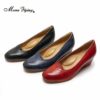 Mona Flying Women Solid Genuine Leather Wedge Pumps Shoes Handmade Slip on Round Toe High Heel