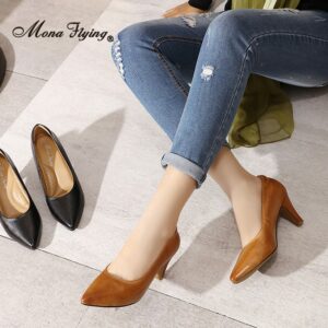 Mona Flying Women s Leather Pumps Hand made Comfort Dress Party Fashion Elegant Pointed Toe High