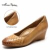 Mona Flying Women s Premium Leather Wedge Pumps autumn Shoes Slip on Handmade Round Toe High