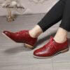 Mona Flying Womens Leather Oxfords Shoes Stylish Perforated Wingtips Brogues Flats Lace up Shoes for Woman