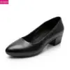 Office Working shoes women s black leather professional coarse heel Hotel Executive long standing working shoes