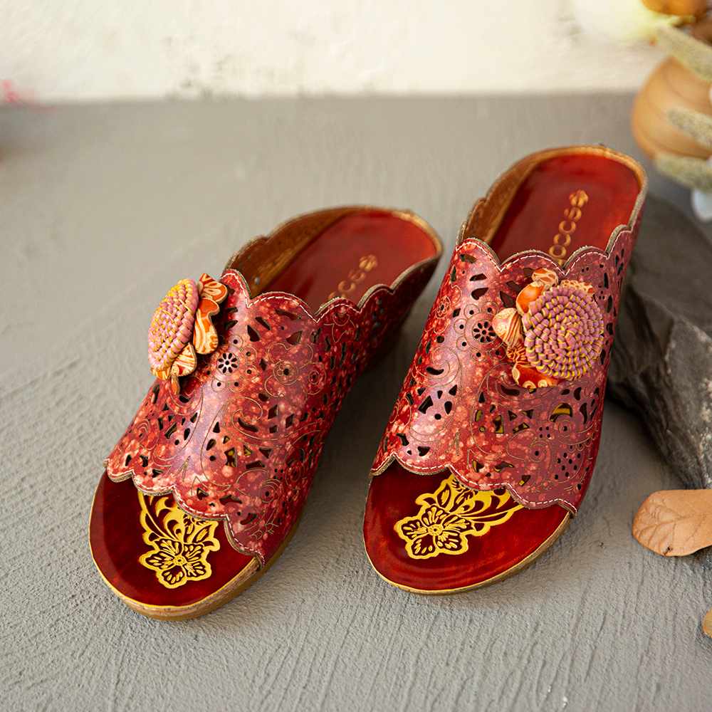 Hibak - Floral Embroidered Wedge Heel Traditional Chinese Wedding Shoes |  YesStyle