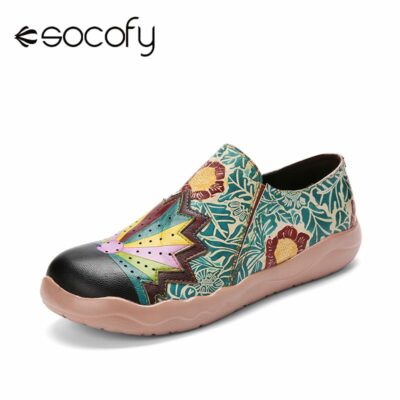 SOCOFY Casual Retro Country Style Sheepskin Side Zipper Lightweight Loose Toe Soft Comfy Flats Women Shoes