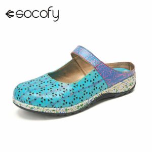 SOCOFY Comfy Hollow Out Closed Toe Slip On Casual Wearable Flat Clog Shoes Backless Mules Sandals
