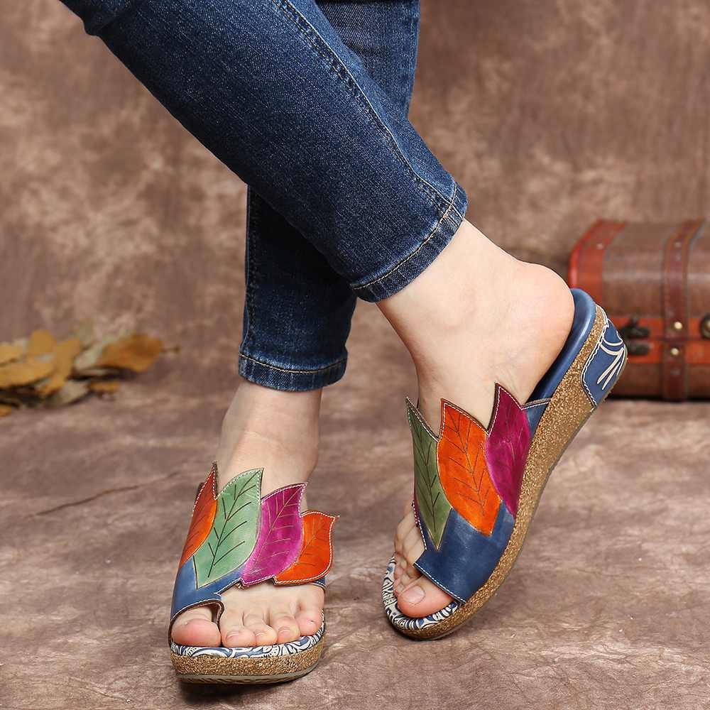 SOCOFY Fashion Leather Clip Toe Contrast Slip On Flip Toe Ring Wedge Summer Slippers Thick Platform Flip Flops | Buy Online At The Best Price In Ghana