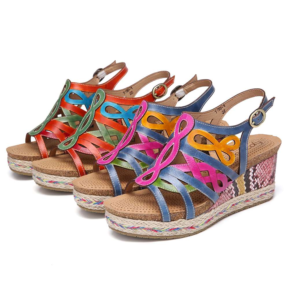 SOCOFY Strappy Snakeskin Print Wedge Sandals | Buy Online At The Best ...