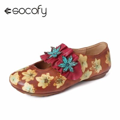 SOCOFY Retro Rainforest Elastic Band Painting Flower Celebrity Style Lazy Flat Soft Shoes Women Shoes Botas