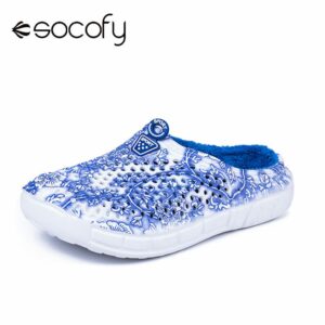SOCOFY Women Unisex Gorgeous Printed Slippers Garden Clogs Mules Warm Lined Comfy Soft Home Shoes Indoor