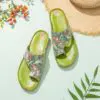 Socofy  Bohemian Ethnic Print Stitching Floral Women Shoes Soft Clip Toe Flat Beach Sandals Thick