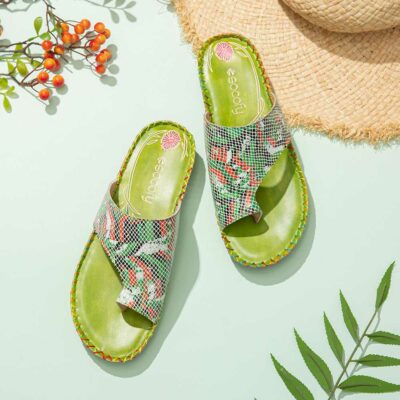 Socofy  Bohemian Ethnic Print Stitching Floral Women Shoes Soft Clip Toe Flat Beach Sandals Thick