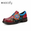 Socofy Casual Leather Patchwork Flower Embroidery Hook Loop Loafers Women s Comfy Flats Ladies Print Flower