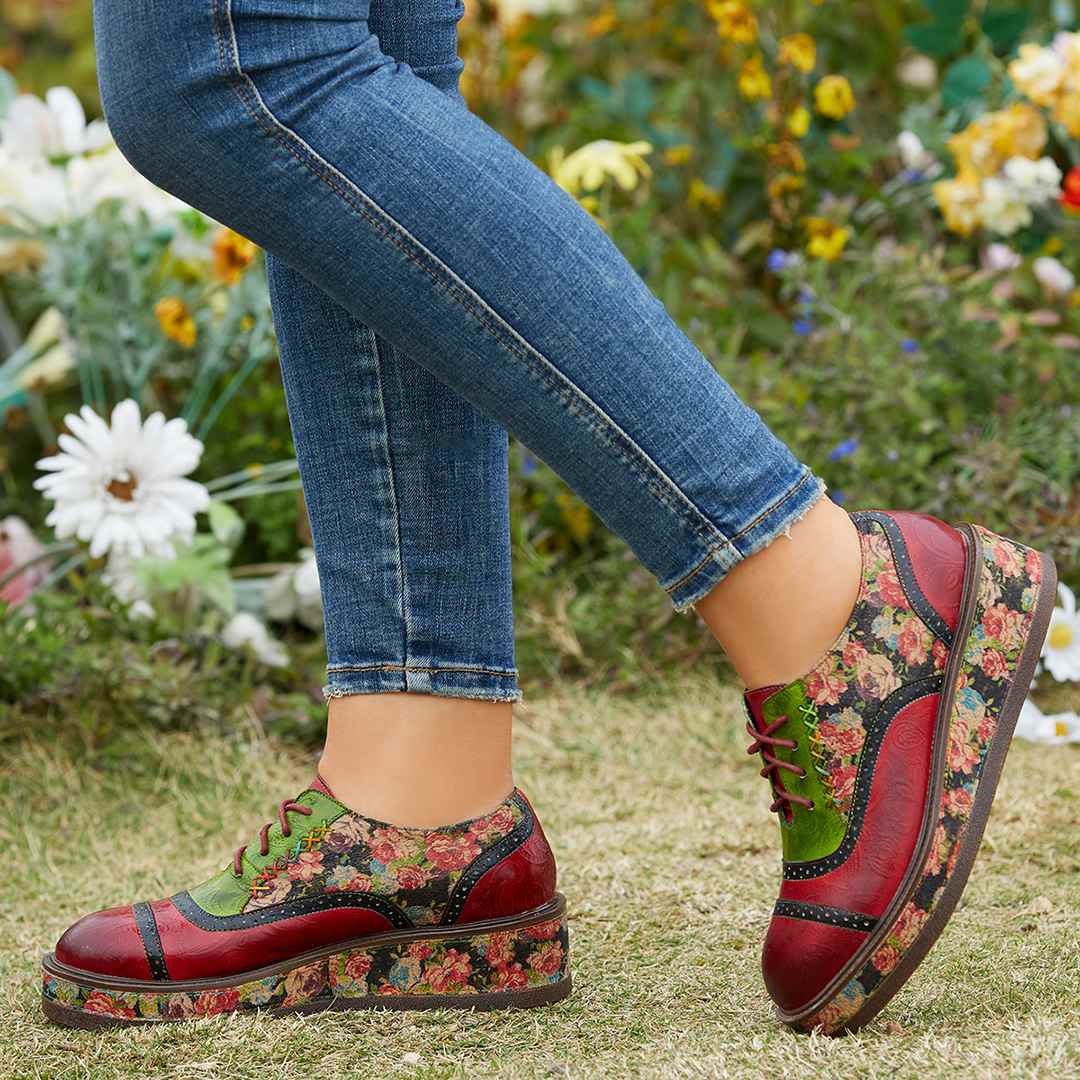 Buy Socofy Genuine Leather Handmade Oxfords Shoes Stitching Lace-up Comfy  Platform Casual Floral Shoes Vintage Women Ankle Boots Online In Ghana @  Shopwice