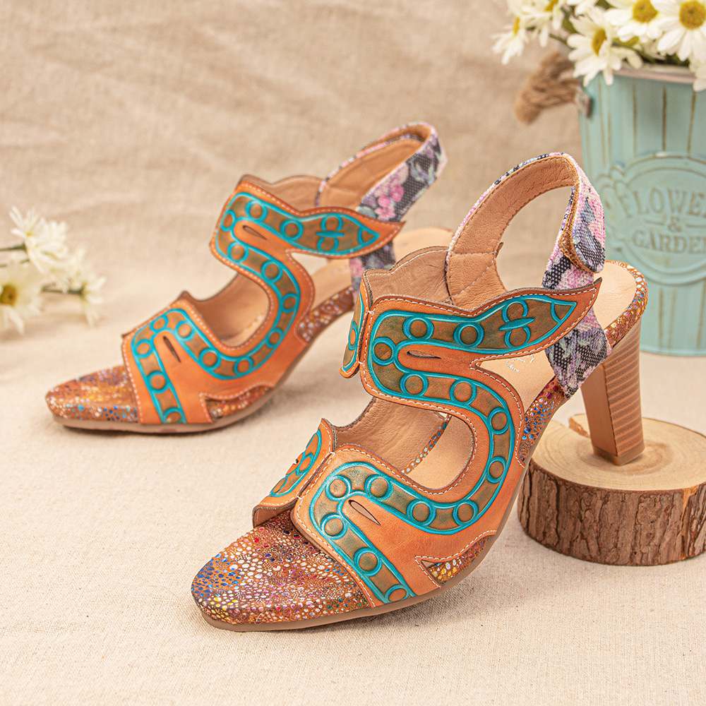Ethnic Floral Embroidery Pointed Toe Square Heel Sandals | Womens high heels,  Sandals heels, Heels