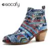 Socofy Retro Ethnic Weave Cloth Women Boots Winter Bohemian Elastic Slip on Ankle Boots For Women