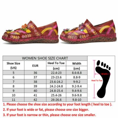Socofy Women Flats Shoes Genuine Leather Hand Made Shoes Retro Ethnic Floral Embellished Elastic Slip On