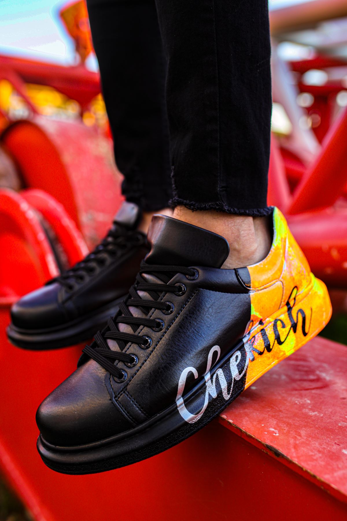 Chekich Men's and Women's Sneakers Black Yellow Aloha Mixed Color Written Lace-up Splash Pattern Unisex Shoes Odorless Casual Air Comfortable Lovers Different Options Hiking Spring Summer Autumn Seasons CH254 - 476