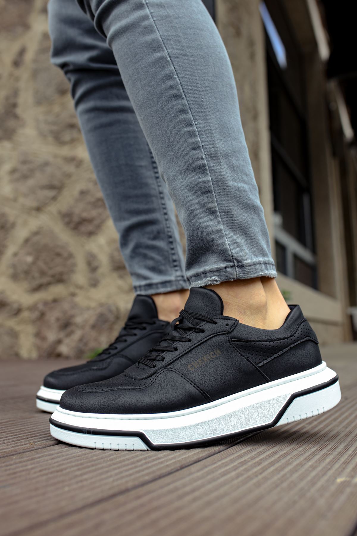 Chekich Men's & Women's Shoes Black Faux Leather Solid Color Lace Up Spring and Autumn Seasons Comfortable Sneakers Flexible Fashion 2021 Casual Odorless High Sole Orthopedic Lightweight Breathable Flat Suits CH075 V5