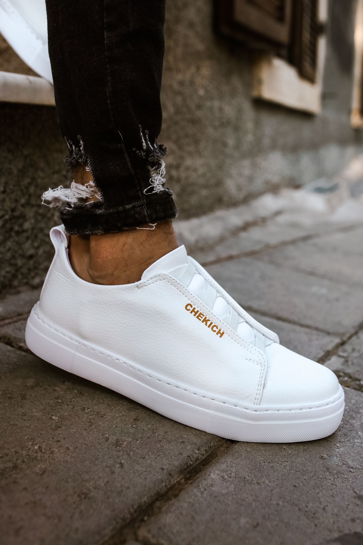 Chekich Men Sneakers Tan Artificial Leather Summer Fashion Elastic Band Casual Shoes Wedding Odorless Slip-On White Outsole Office Vulcanized Footwear Fabric Lightweight Air Breathable Flat Suits Formal CH013 V5