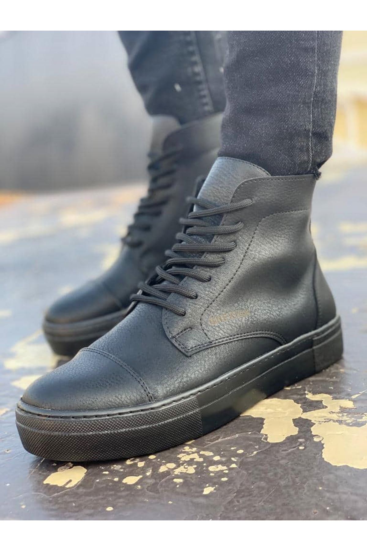 Chekich Men's Boots Full Black Artificial Leather Lace Up Closure Type 2021 Spring & Fall Sneakers Wedding Trend Footwear Solid Basic Comfortable Dark Odorless High Top Sewing Base Formal Suits Walking Running CH029