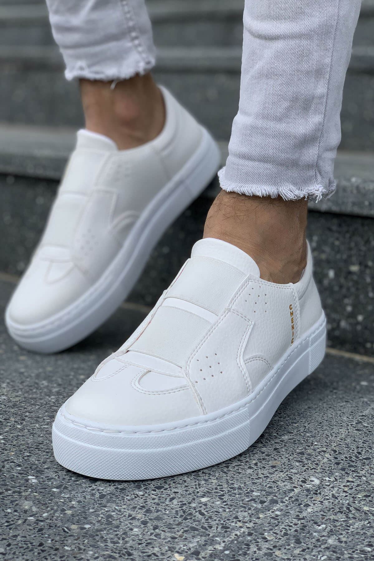 Chekich Men's & Women's Shoes White Color Non Leather Elastic Band Closure Spring and Autumn Season Casual Sport Solid Unisex Original Vulcanized Air Breathable Lightweight Sneakers Comfortable Slip On Suits CH033