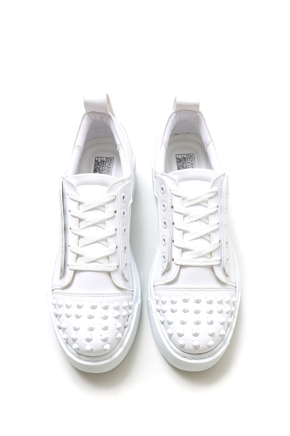 Chekich Men's Shoes White Color Lace-up Artificial Leather Studded Decor Cotton Lining Stitched Sole Unisex Sneakers CH169 BT