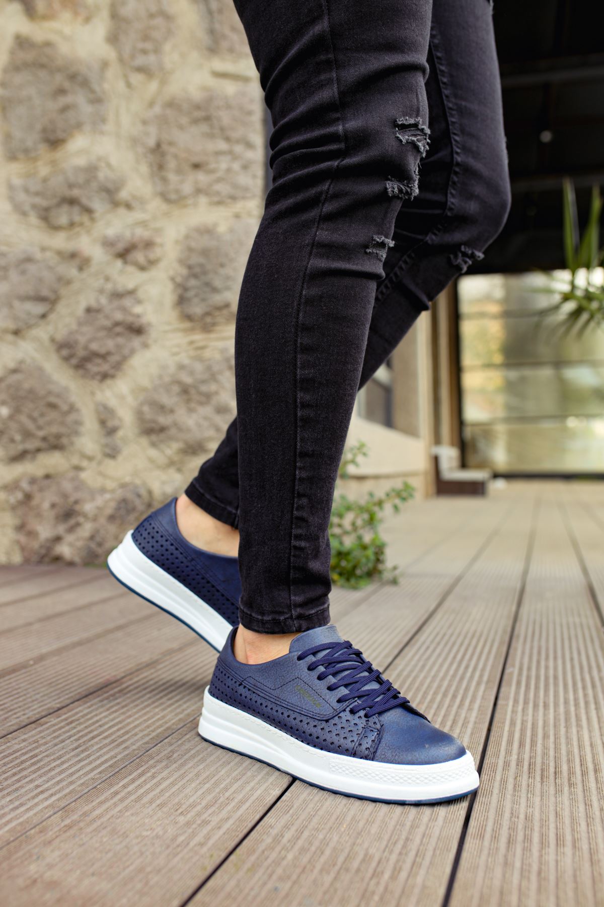 Chekich Men's Shoes Navy Blue Color Faux Leather Laces Summer 2021 Casual Vulcanized Sneakers Breathable Odorless Orthopedic Hot Sale New Brand Air Flat Wedding Walking Suits Comfortable Oxford Flexible CH043 V3