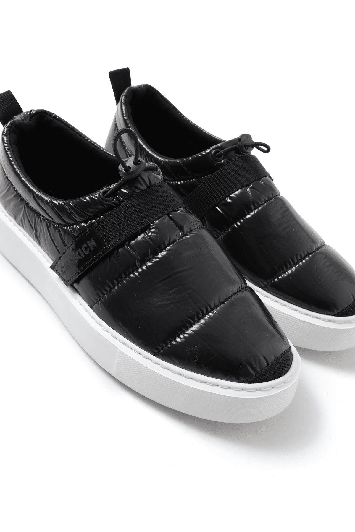 Chekich Men's Shoes Black Color Sneakers Artificial Leather Stitched Comfortable High White Sole Lightweight Odorless CH137 BT