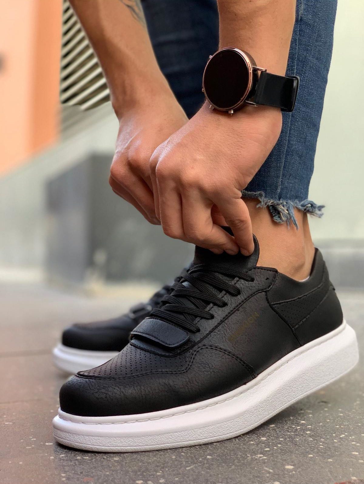 Chekich Men's Shoes Black Color Lace Up Artificial Leather Spring and Autumn Seasons Sneakers Casual Breathable Vulcanized Lightweight Velcro Band Odorless Comfortable Suits Office White High Sole CH073 V6