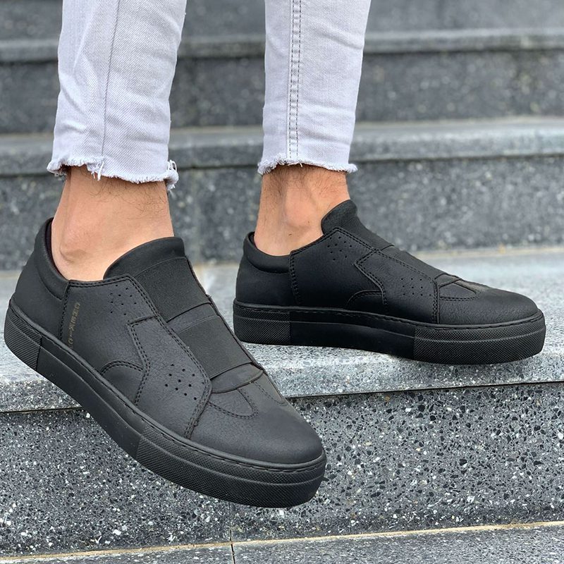 Chekich Men's Shoes Black Color Artificial Leather Elastic Band Closure Type Spring and Autumn Casual Unisex Solid Sewing Sole Flat Wedding Suits Formal Walking Lovers Footwear Comfortable Sneakers Flexible CH033 V6
