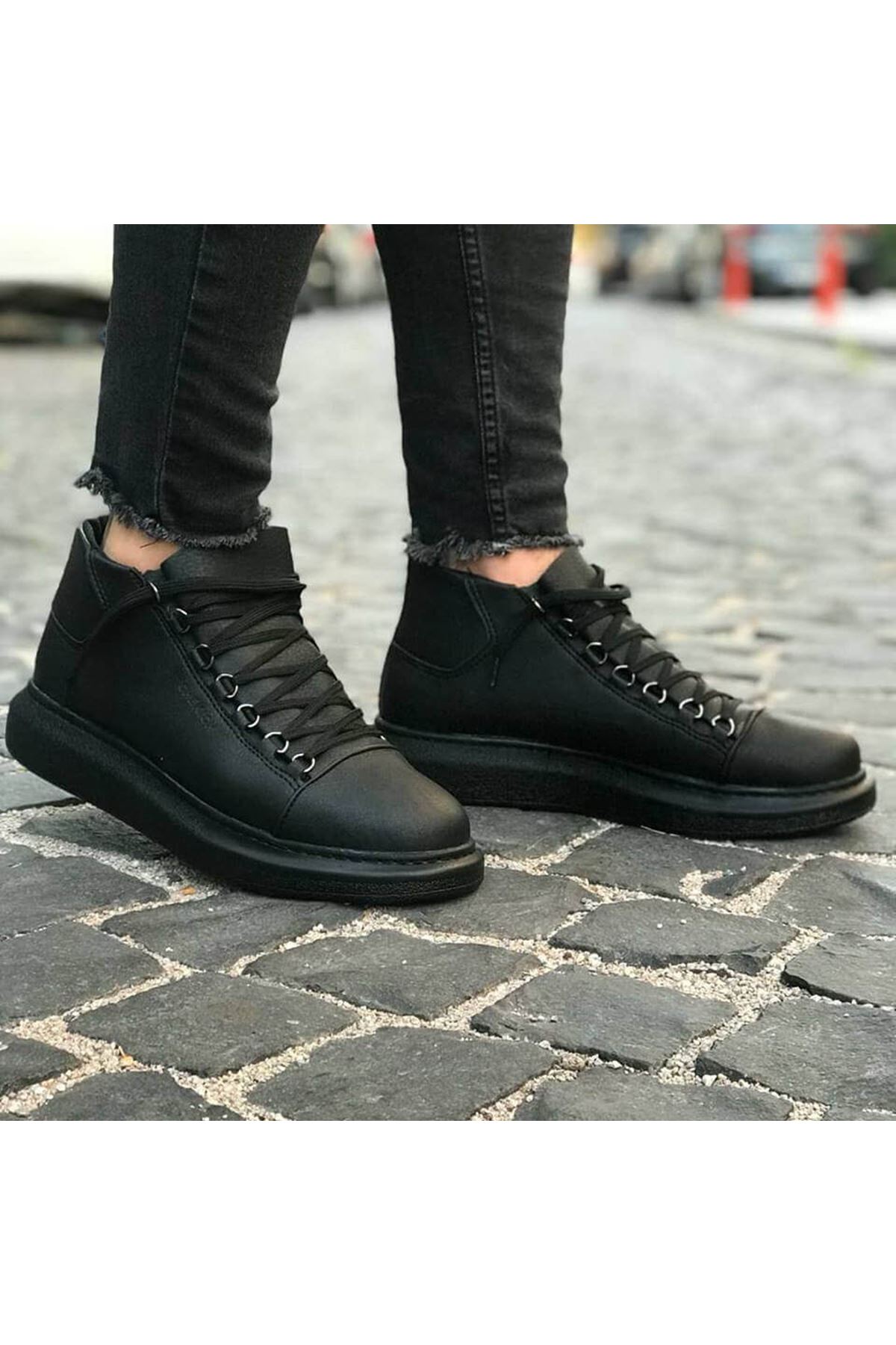 Chekich Men's and Women's Shoes Navy Blue Artificial Leather Winter Fall Seasons Lace Up Sneakers Comfortable Ankle Gentlemens & Ladies Fashion Boots Flexible Footwear Flat Wedding New Trends Travel Plus Size CH258 V4