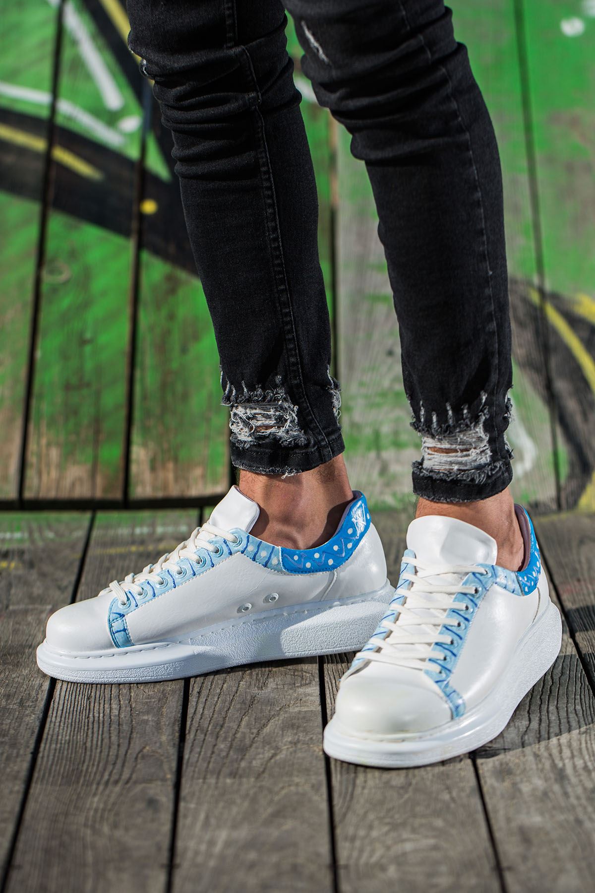 Chekich Men's and Women's Sneakers White Blue Spray Mixed Color Written Lace-up Splash Pattern Unisex Shoes Odorless Daily Weather Comfortable Lovers Different Options Hiking Spring Summer Autumn Seasons CH254 - 416