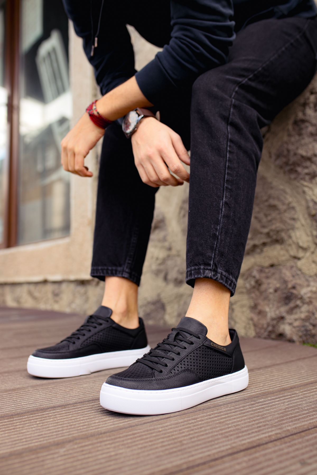 Chekich Men's Sneakers Black Color Artificial Leather Lace Up 2021 Model Casual Shoes Office Formal Vulcanized Lightweight Odorless Sewing Outsole Breathable Multi Color Options Flat Comfortable Suits CH015