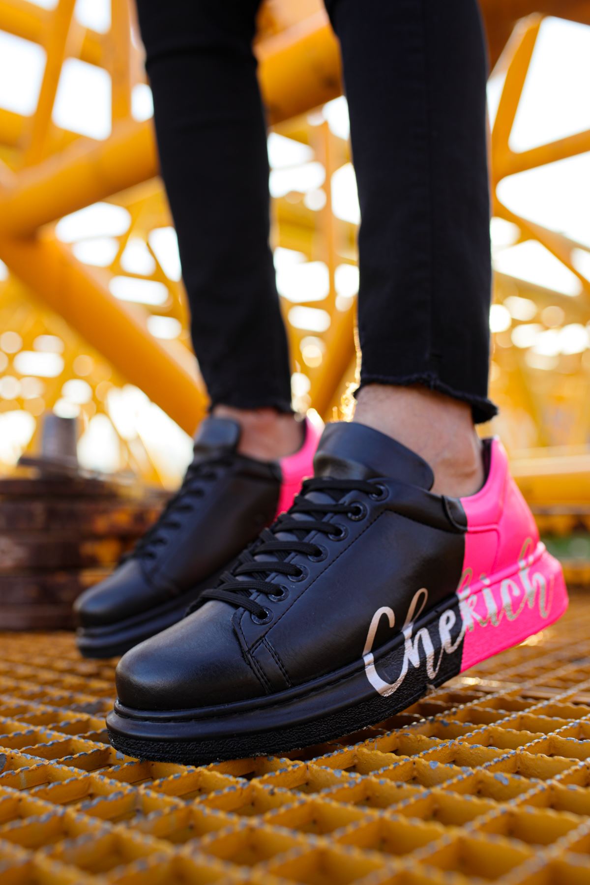 Chekich Men's and Women's Sneakers Black Pink Mixed Color Written Lace-up Splash Pattern Unisex Shoes Odorless Casual Air Comfortable Lovers Different Options Hiking Spring Summer Autumn Seasons CH254 - 477