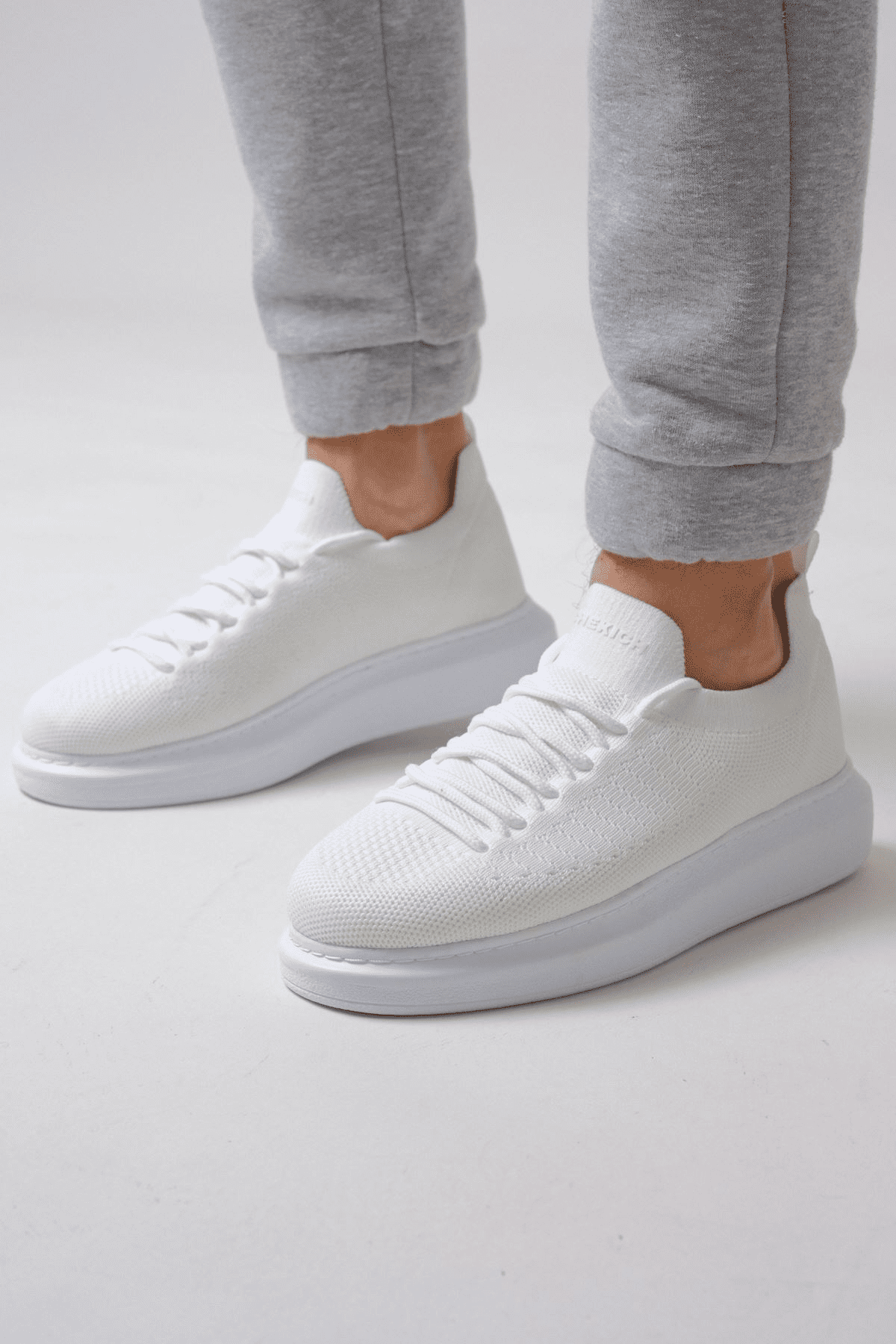 Chekich Men's Shoes White Color Sneakers Knitted Fabric Material Lace-Up Stitched White Sole Breathable Odorless CH307 BT