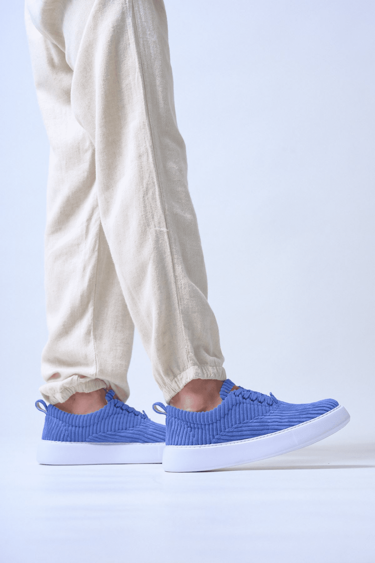 Chekich Men's Shoes Blue Color Lace-up Closure Knitting Fabric Material Quality High White Sole Flexible Casual Sports CH173