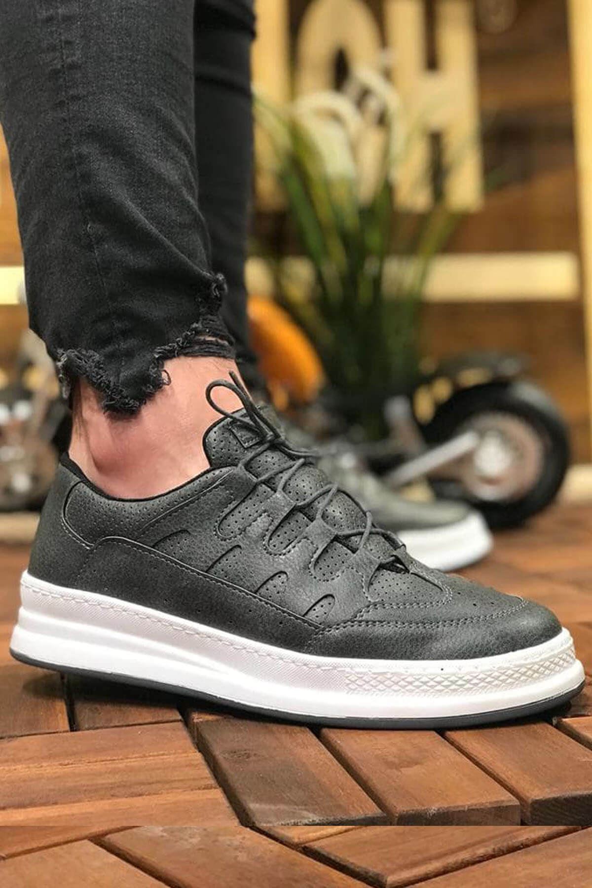 Chekich Men's Casual Shoes Black Color Faux Leather Lace Up Business Fashion Orthopedic Breathable Vulcanized Odorless Light Sport 2021 Brand Wedding Formal Suits Office Sneakers White Sole Walking Footwear CH040 V5