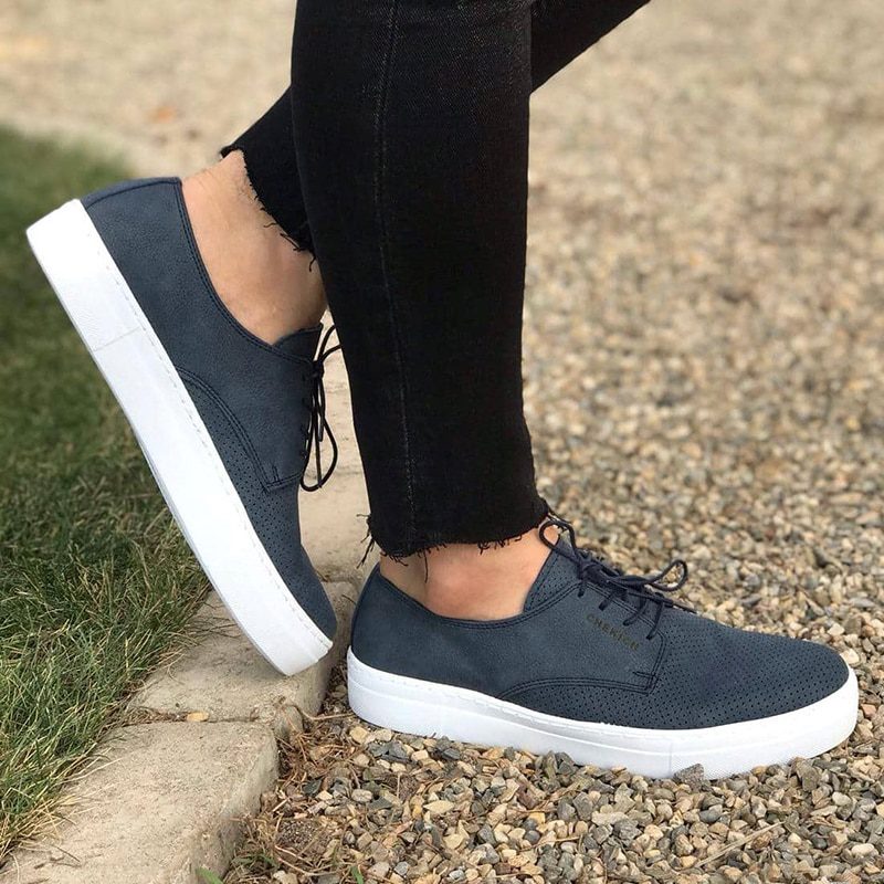 Chekich Men's and Women's Casual Shoes Navy Blue Color Artificial Leather Lace Up Summer Season Unisex Classic Formal Lightweight Breathable Sneakers Orthopedic Sewing Base White & Medium Height Outsole Suits CH061 V1