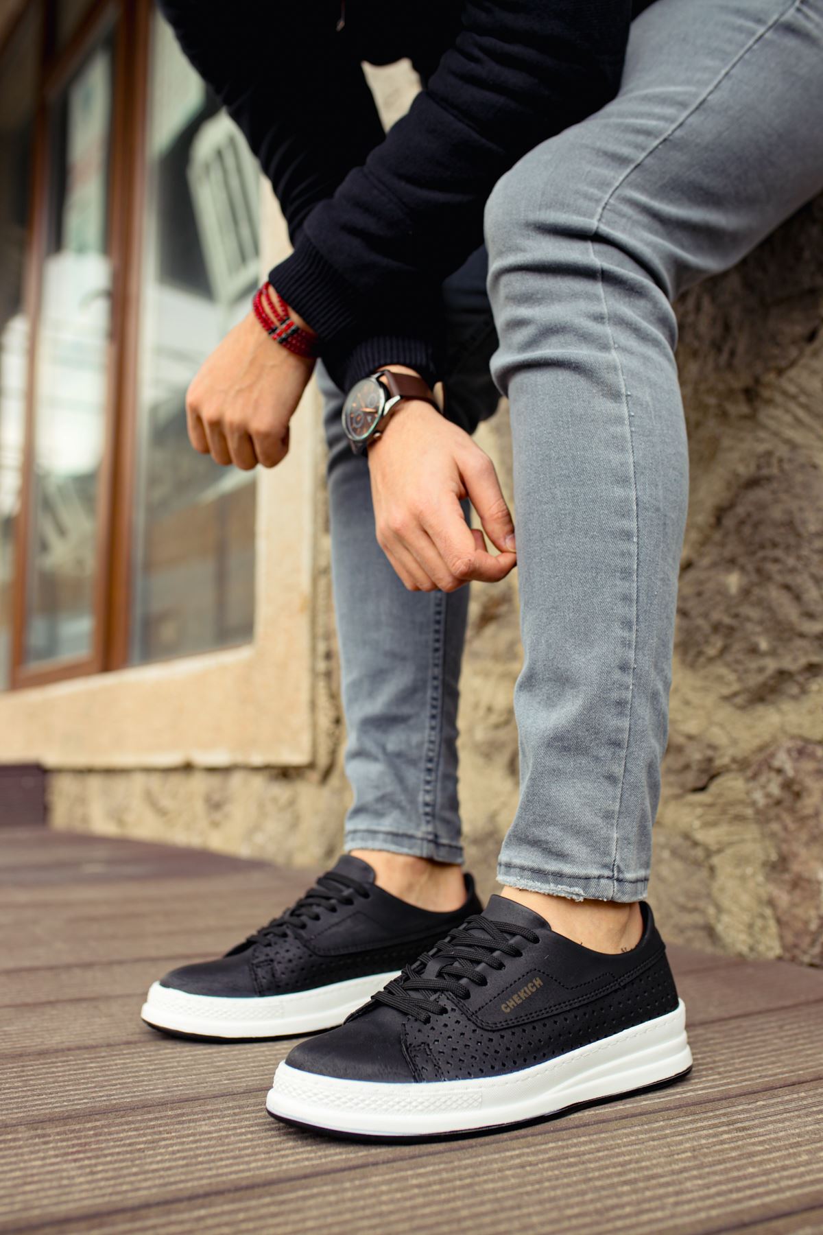 Chekich Shoes for Men's Black Color Faux Leather Sneakers Lace Up Spring and Fall Seasons 2021 New Casual Vulcanized Flexible Sewing Outsole Breathable Odorless Wedding Office Sport Suits Comfortable Formal CH043 V7